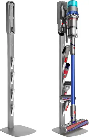 Freistehende Staubsaugerhalterung aus Kohlenstoffstahl mit verstärktem Standfuß und Zubehörhaken, geeignet für Dyson Gen5, V15, V12, V11, V10, V8, V7, V6, zur Aufbewahrung von Staubsauger und Zubehör
