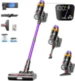 Akku Staubsauger 50000Pa/600W/65Mins 1,8L Staubsauger Kabellos mit OLED-Display. Verwicklungsfrei Staubsauger,8-lagige Filterung,geeignet für Hartböden, Teppiche und Tierhaare