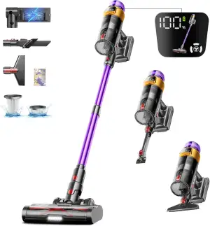 Akku Staubsauger 50000Pa/600W/65Mins 1,8L Staubsauger Kabellos mit OLED-Display.