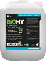 BiOHY Glasreiniger für Fenstersauger (10 Liter Kanister) | Fensterreiniger Konzentrat für alle Fenstersauger | Bio Reinigungsmittel sorgt für streifenfreien Glanz | Glasreiniger