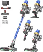 H9 Akku Staubsauger 58000Pa/650W/80Min, Staubsauger Kabellos mit LED-Touchscreen, Selbststehender Akkustaubsauger, Upgrade Anti-Tangle Bodenbürste für Tierhaare/Teppiche/Hartböden, Blau