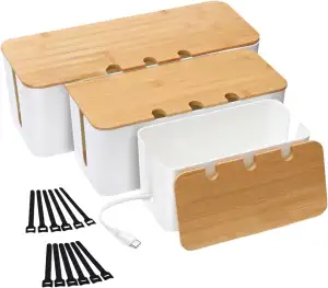 3 Stück kabelbox,Kabelmanagementbox,Aufbewahrungsbox für Kabel mit Bambusdeckel,