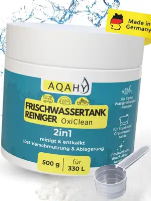 Wassertank Reiniger Wohnmobil Oxi Clean (500g) - 2in1 Camper Frischwassertank Reiniger & Entkalker – hochwirksam mit Aktivsauerstoff für Wohnwagen Tank & Wasserleitung- Made in DE