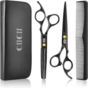 CIICII Friseurschere, Haarschneideschere Profi Set (6,7 Zoll Haarschere & Effilierschere) Haar Bart Trimmen Formung Pflege für Männer Frauen Haustiere Familie Friseursalon (Schwarze)