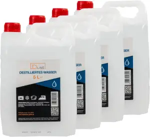 D.LINE Destilliertes Wasser 5 Liter, Entmineralisiert nach Vorschrift VDE 0510 u