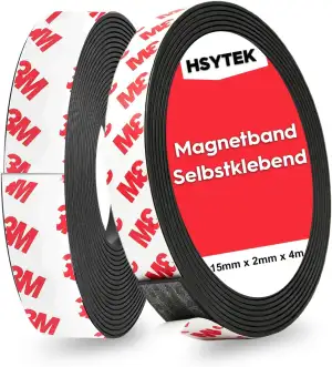 HSYTEK 2 Rollen 2m Magnetband Selbstklebend Stark, 15 x 2mm Magnetklebeband mit 
