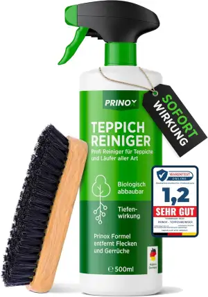 PRINOX Profi Teppichreiniger 580ml - Teppichboden Reiniger inkl. Teppich Bürste,