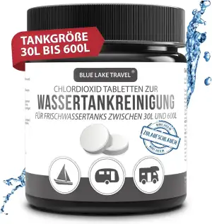 Blue Lake Travel Wassertank Reiniger Wohnmobil (10 Tabletten) - Tankvolumen 30 bis 600 Liter - Frischwassertank Reiniger - hochwirksamer Tankreiniger löst Verschmutzungen & Ablagerungen