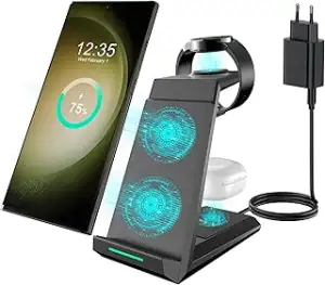 Induktive Ladestation für Samsung，ADADPU Kabelloses Ladegerät 3 in 1 Kompatibel für Galaxy Watch ...