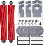 26 Stück Zubehör Ersatz für Roborock Qrevo Serie QV 35A/QV 35S Saugroboter, 2 Hauptbürste,6 Seitenbürsten,6 Staubbeutel, 6 Wischpads,4 HEPA Filter,1 Reinigungsbürste,1 Schraubenzieher