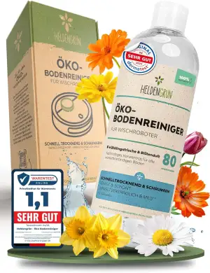 Heldengrün® Öko Bodenreiniger für Wischroboter [FRÜHLINGSFRISCHE & BLÜTENDUFT] Dermatologisch getestet - Wischroboter Reinigungsmittel - Streifenfrei & schaumarm - Reiniger Wischroboter