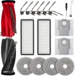 18 Stück Zubehör für Roborock Qrevo Edge S5A,Qrevo S5V,Qrevo Curv,Qrevo Curve,Qrevo Curv S5X,Qrevo Edge Staubsauger, 1 Paar Hauptbürsten, 6 Seitenbürsten,2 Filter,4 Lappen,2 Staubbeutel,1 Bürste