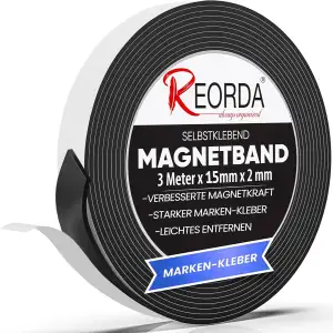REORDA® Magnetband selbstklebend stark - Magnetstreifen selbstklebend mit extra starkem Marken-Kleber - Magnetklebeband mit optimierter Magnetkraft - Magnet Klebeband