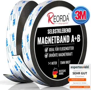 Reorda® Magnetband A B - (STARKER 3M KLEBER) Magnetstreifen für Fliegengitter & 