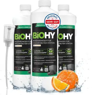 BiOHY Bodenreiniger für Wischroboter Station mit Orangenduft (3 x 1 Liter) + Dos