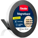 GAUDER Magnetband selbstklebend stark - Magnetstreifen selbstklebend stark - Magnetklebeband zuschneidbar mit optimaler Haftkraft - Klebemagnete mit hoher Magnetkraft - Magnet Klebeband (3 m x 15 mm)