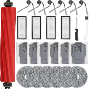25 Stück Zubehör für Roborock QV35A QV35S QR598 QR798 Saugroboter | 1 Hauptbürste, 6 Staubbeutel, 4 Filter, 6 Wischpads, 6 Seitenbürsten, 1 Reinigungsbürste, 1 Schraubendreher