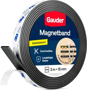 GAUDER Magnetband selbstklebend mit 3M-Kleber - Stark haftender Magnetstreifen z
