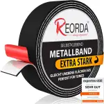 REORDA® Metallband selbstklebend Scgwarz - Ideal für Tonies®-Figuren & -Regale (EXTRA STARK) - Magnetband für Magnete I Ferroband I Magnetband selbstklebend I Eisenband (3m)