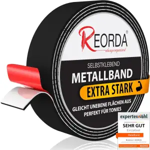 REORDA® Metallband selbstklebend Scgwarz - Ideal für Tonies®-Figuren & -Regale (EXTRA STARK) - Magnetband für Magnete I Ferroband I Magnetband selbstklebend I Eisenband (3m)