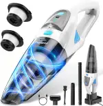 Topipop Handstaubsauger, 25000Pa Handstaubsauger Akku mit Ladestation, waschbarem HEPA-Filter & 45 Minuten Nutzungsdauer, inkl. LED Licht, Handsauger mit 3 Köpfe für Haushalt, Tierhaare, Auto(Weiß)