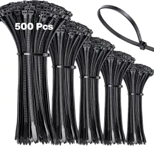 Cleangor Schwarze Kabelbinder Set 500 Stück, Nylon Cable Ties Kabelbinder, Tragf