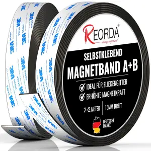Reorda® Magnetband A B (EXTRA STARKER 3M KLEBER) Selbstklebender Magnetstreifen 