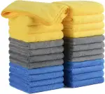 Polyte - hochwertige Mikrofaser-Reinigungstücher - Blau, Grau, Gelb - 40 x 40 cm - 24 Stück