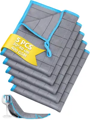 Euqvunn Carbon Mikrofasertücher Set (5 Stück) | 400GSM Profi Reinigungstücher | 